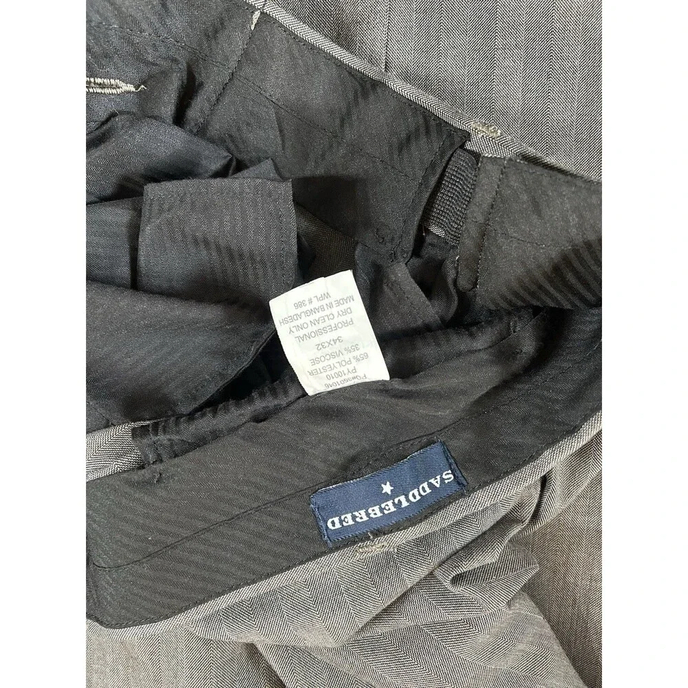 Saddlebred Brown Gray Herringbone 3-Piece Suit 42L Single-Breasted Pants 34x32
